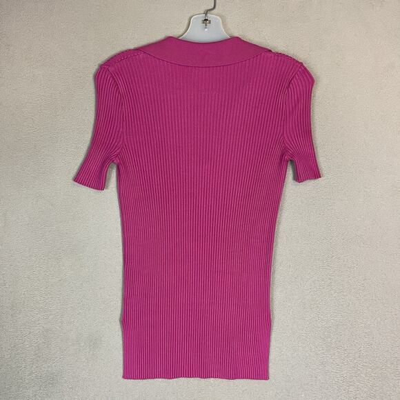 Salt Murphy Shirt Womens‎ XS Pink Ribbed Stretch Short Sleeve V Neck Blouse - Picture 9 of 10